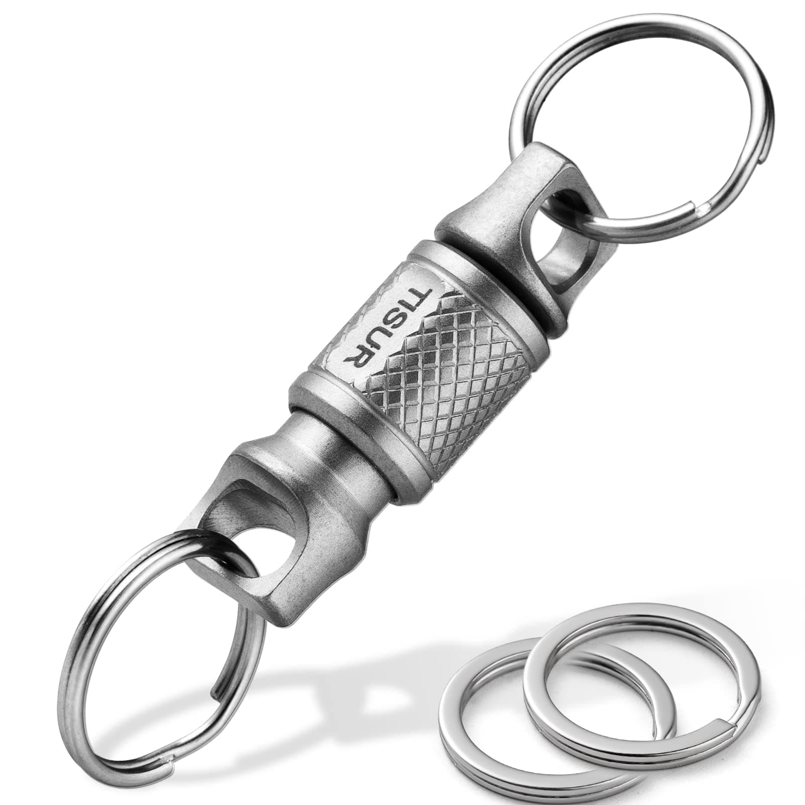 TISUR Titanium Quick Release Keychain, Retractable Key Chain Detachable Keychain Clip,Pull Apart Key Rings for Men Women, 1pc Titanium Swivel+2pcs Sus Key Rings, S