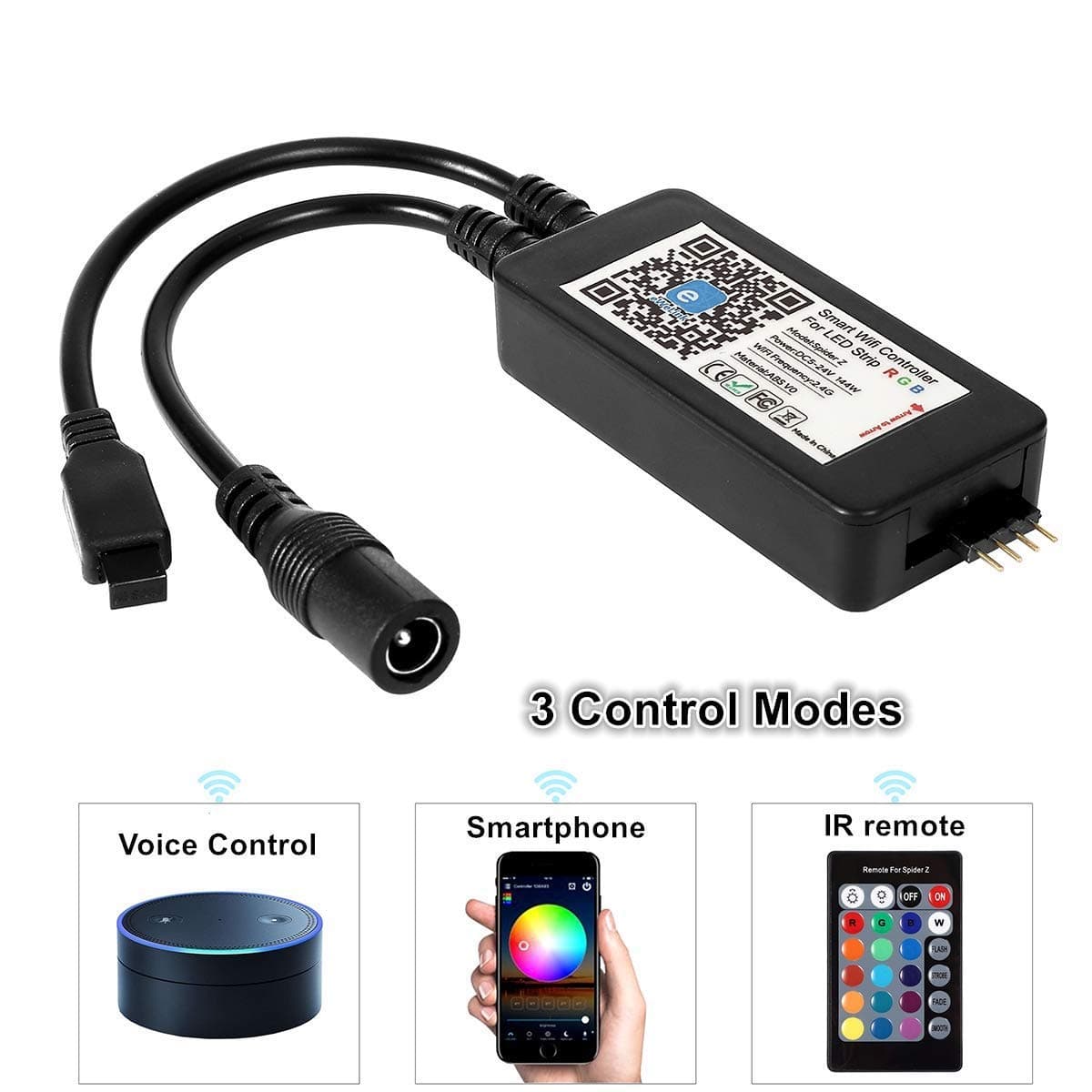 WiFi Wireless LED Smart Controller Compatible with Alexa Google Home and Nest IR Remote Controller 24 Keys Light Kit for 5050 3528 RGBW Light Strips Free App for Android and iOS System Smart Phone