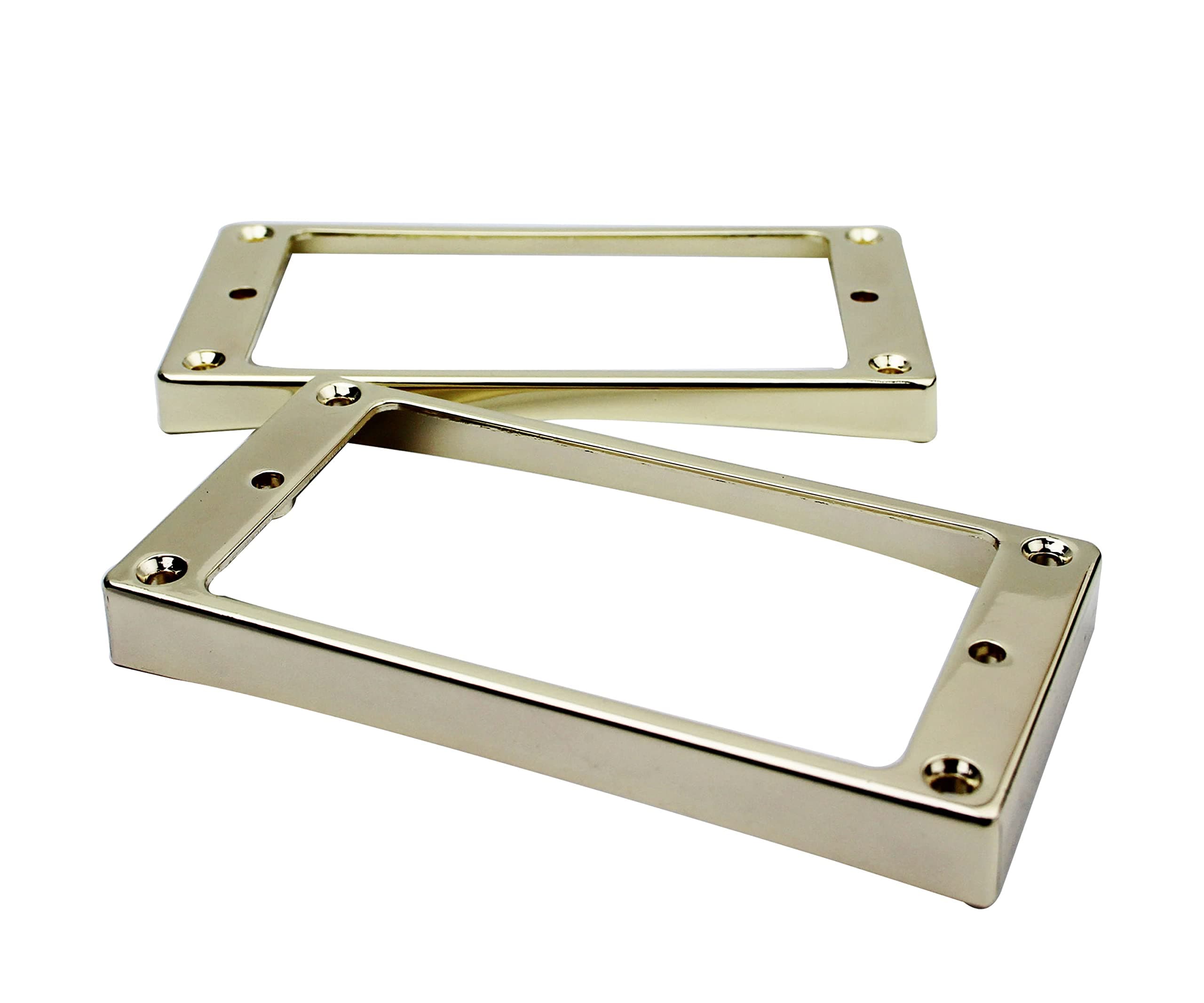 Guyker Curved Bottom Metal Humbucker Pickup Mounting Ring Set - Bridge and Neck Pickups Cover Frame Replacement Compatible with Les Paul LP Style Electric Guitar or Precision Bass(2PCS, Golden)