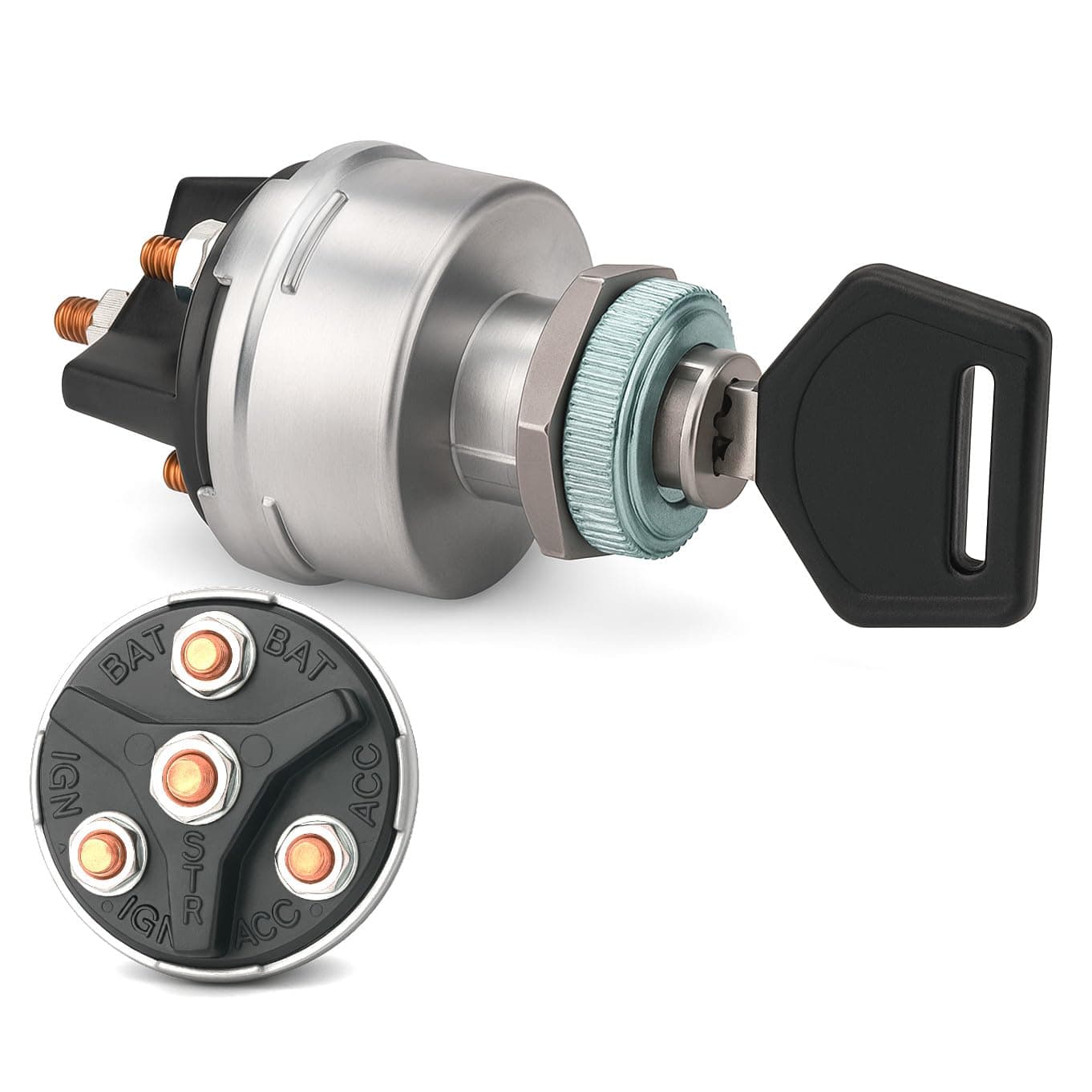 4-Position Universal Ignition Key Switch for 12V Car, Truck, Tractor, Trailer, Forklift - Acc/Off/IGN/(Start)