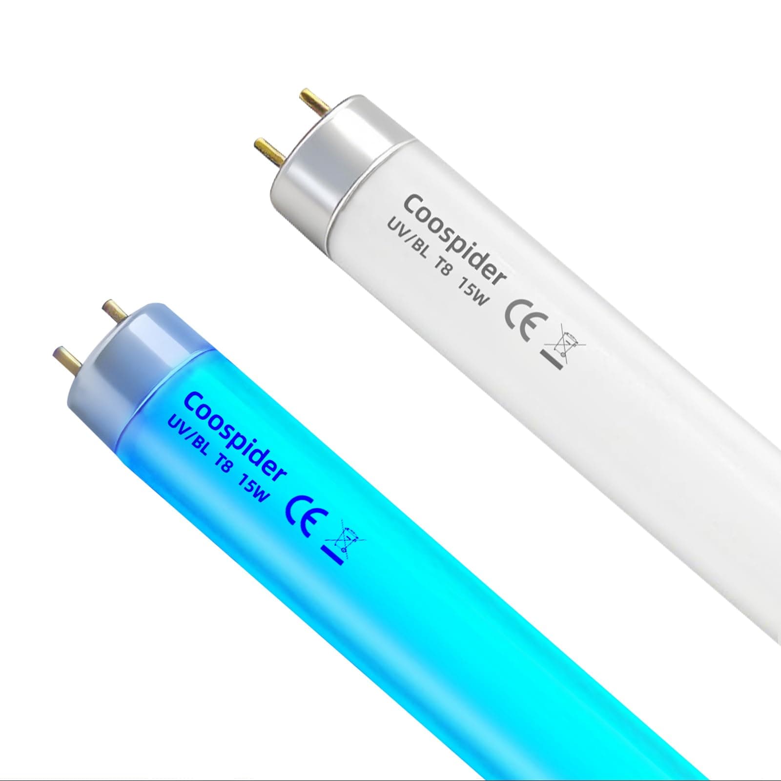 COOSPIDER T8 F1515W U/V BL CFL Compact Light Bulb, Replacement Straight Tube for Indoor 30W Electric Zapper, 18 Inch Blue Light Tube for G13 Base T8 F15 2PCS