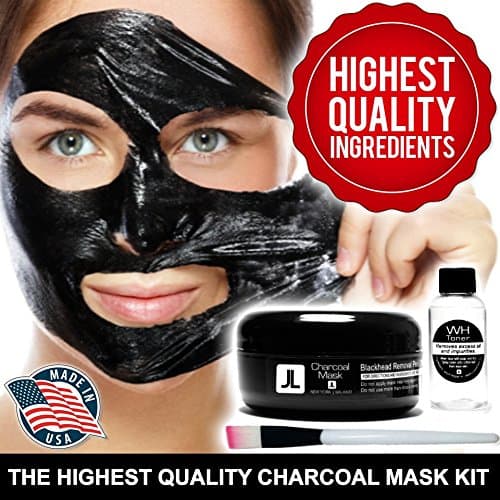 BlackMagic Charcoal Moisturizing Mask Kit | Blackhead Peel-Off Mask | Witch Hazel Toner | Applicator Brush | MADE IN USA | 4 oz