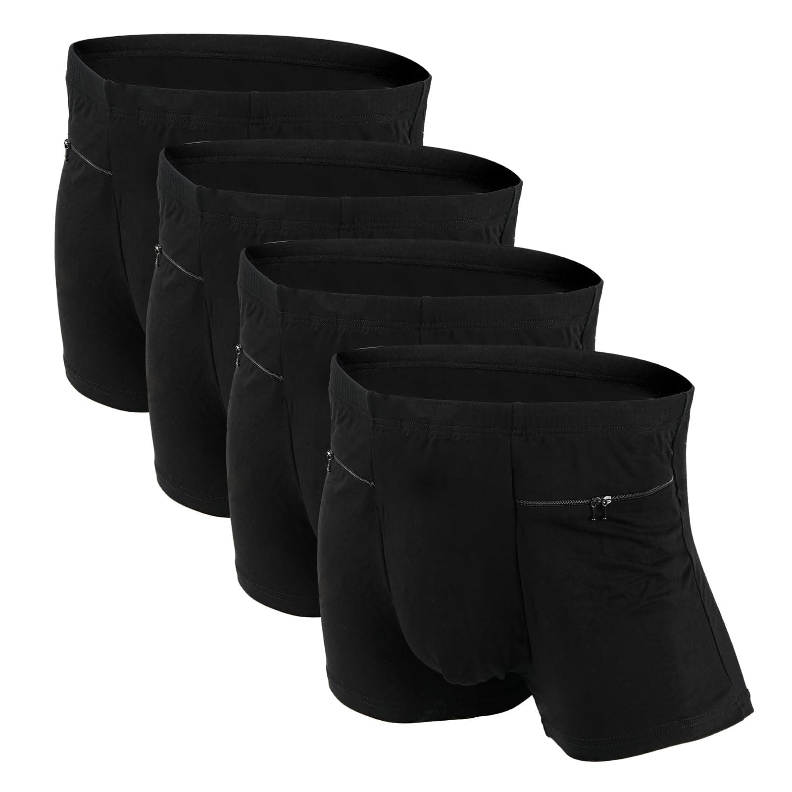 Pocket Underwear for Men with Secret Hidden Pocket, Travel Boxer Briefs, 4 Packs (Black)
