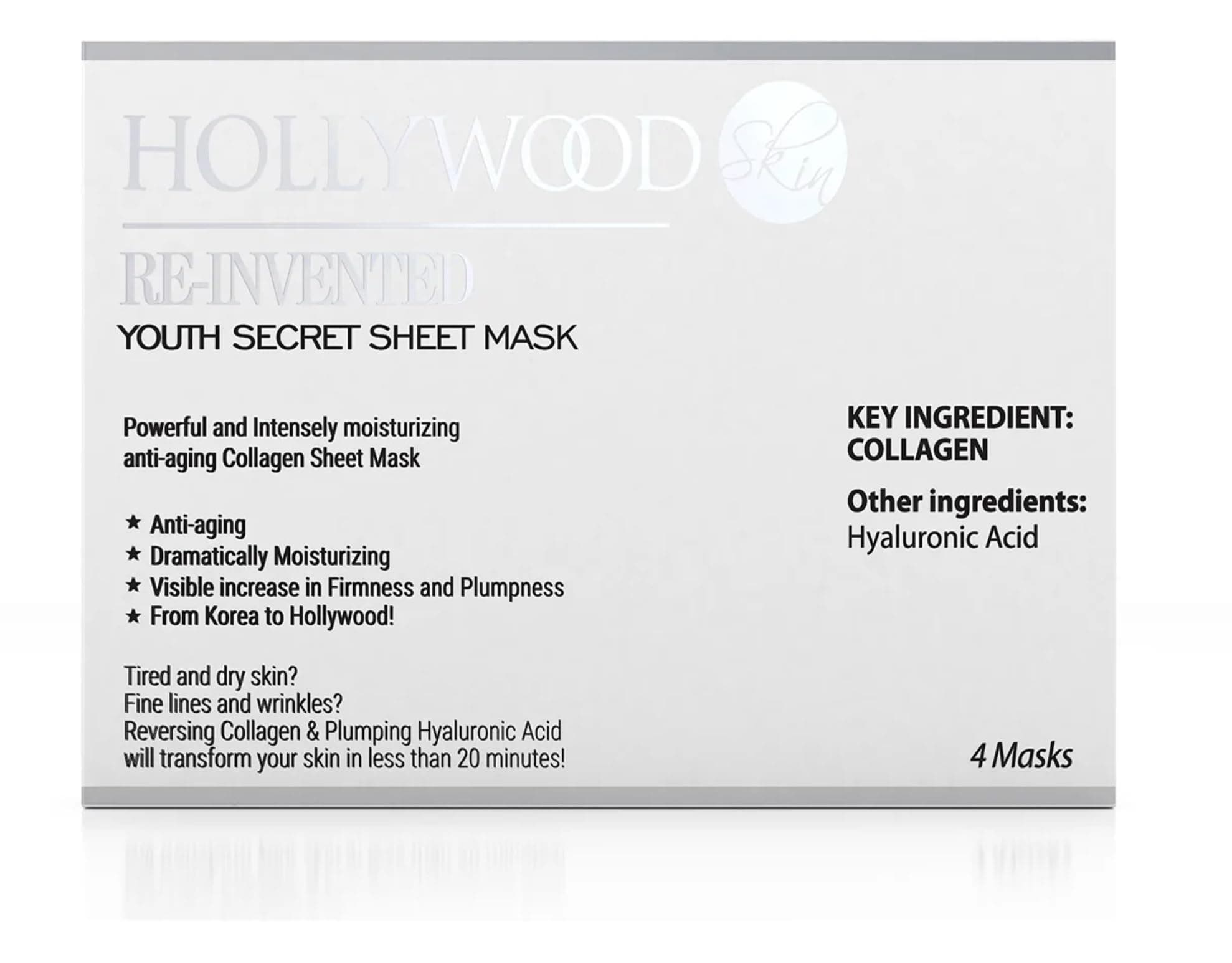 2023 AWARD- WINNING Korean Sheet Mask. 5X MORE EFFECTIVE. With Hyaluronic Acid & Collagen. Anti-age skincare face masks. Reduces fine lines & wrinkles. Pack of 4.