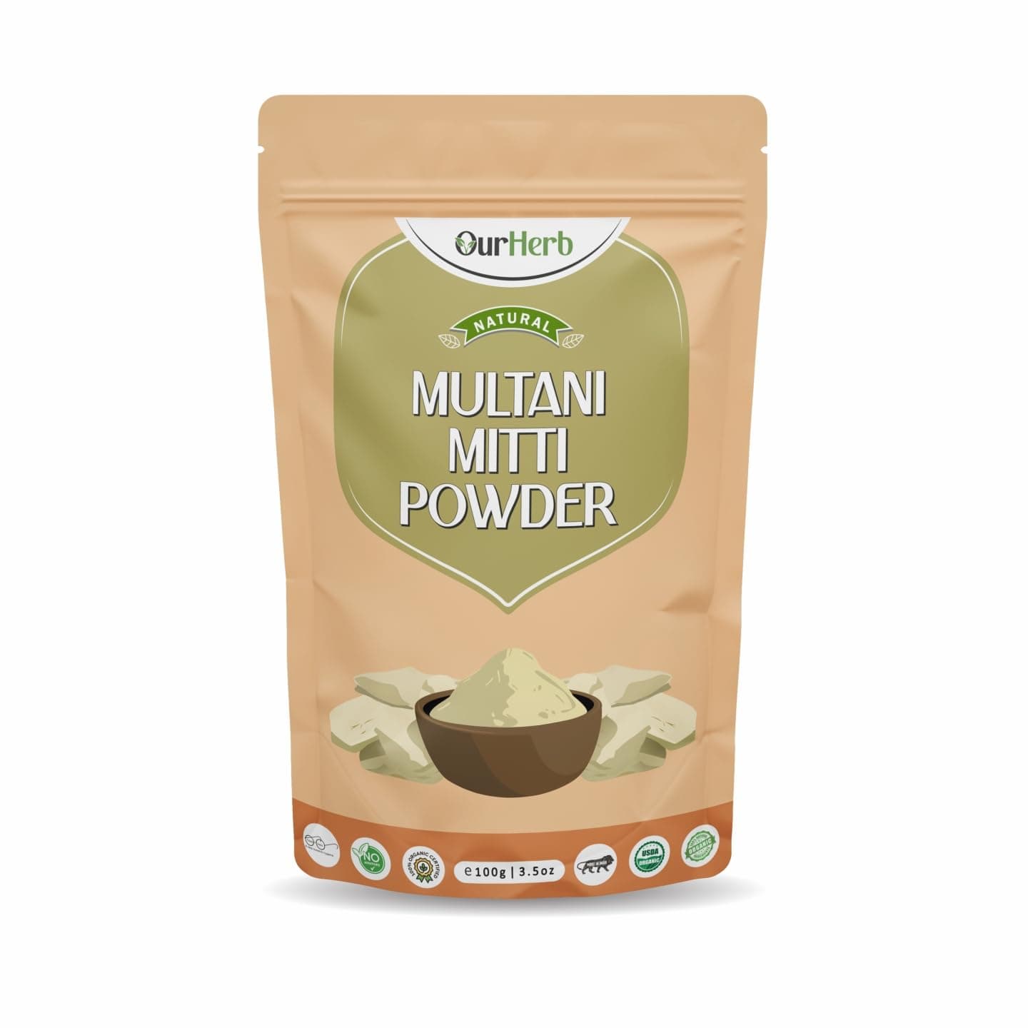 100% Natural Natural Multani Mitti powder for Exfoliating, Soothing, Nourishing, Smoothening Face, Skin and Hair Fuller's Earth, Bentonite Clay - 100g