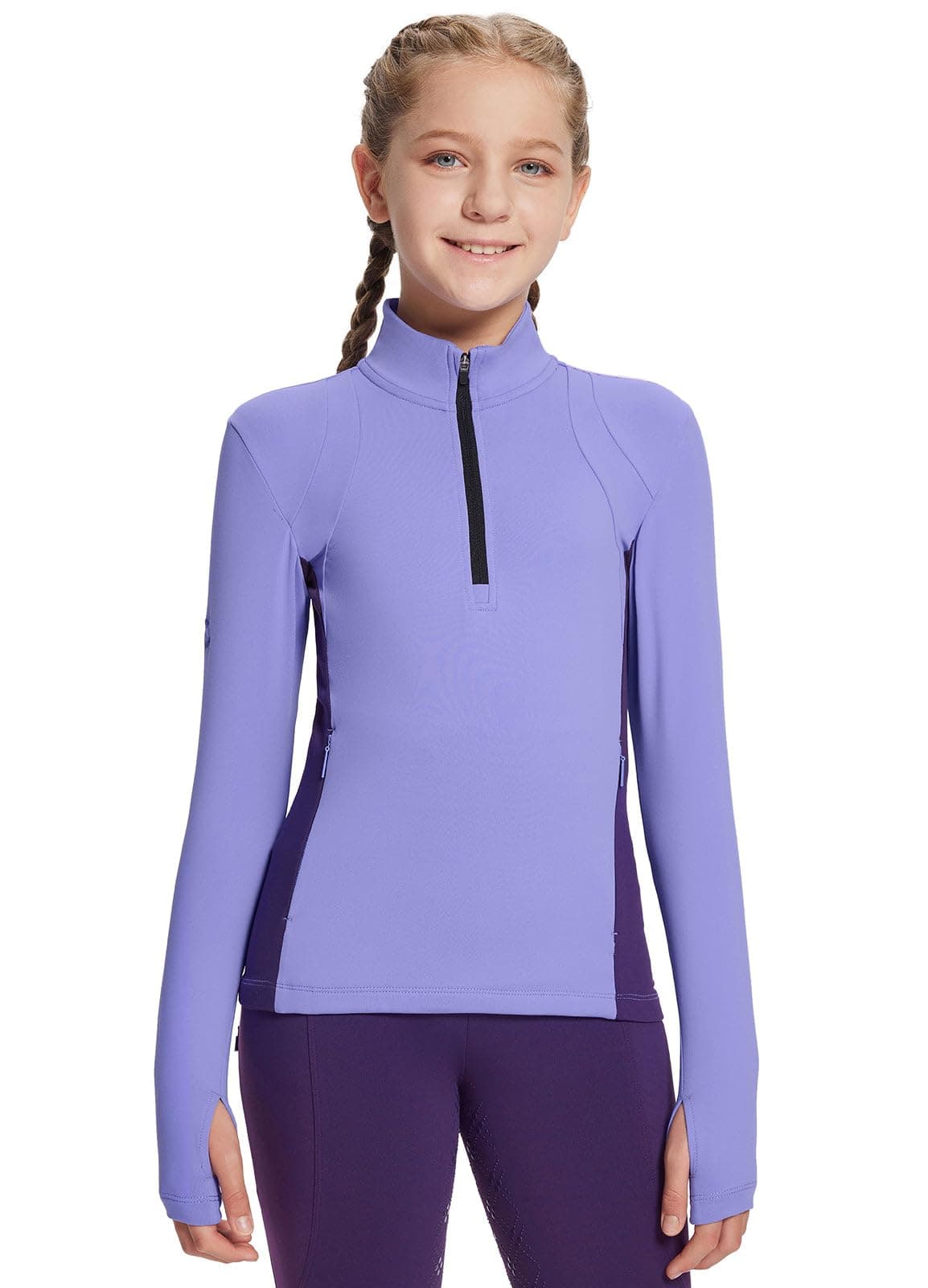 Girls Long Sleeve Shirts Fleece Jacket Fall Half Zip Pullover Kids Sweatshirts Athletic Thermal Coat