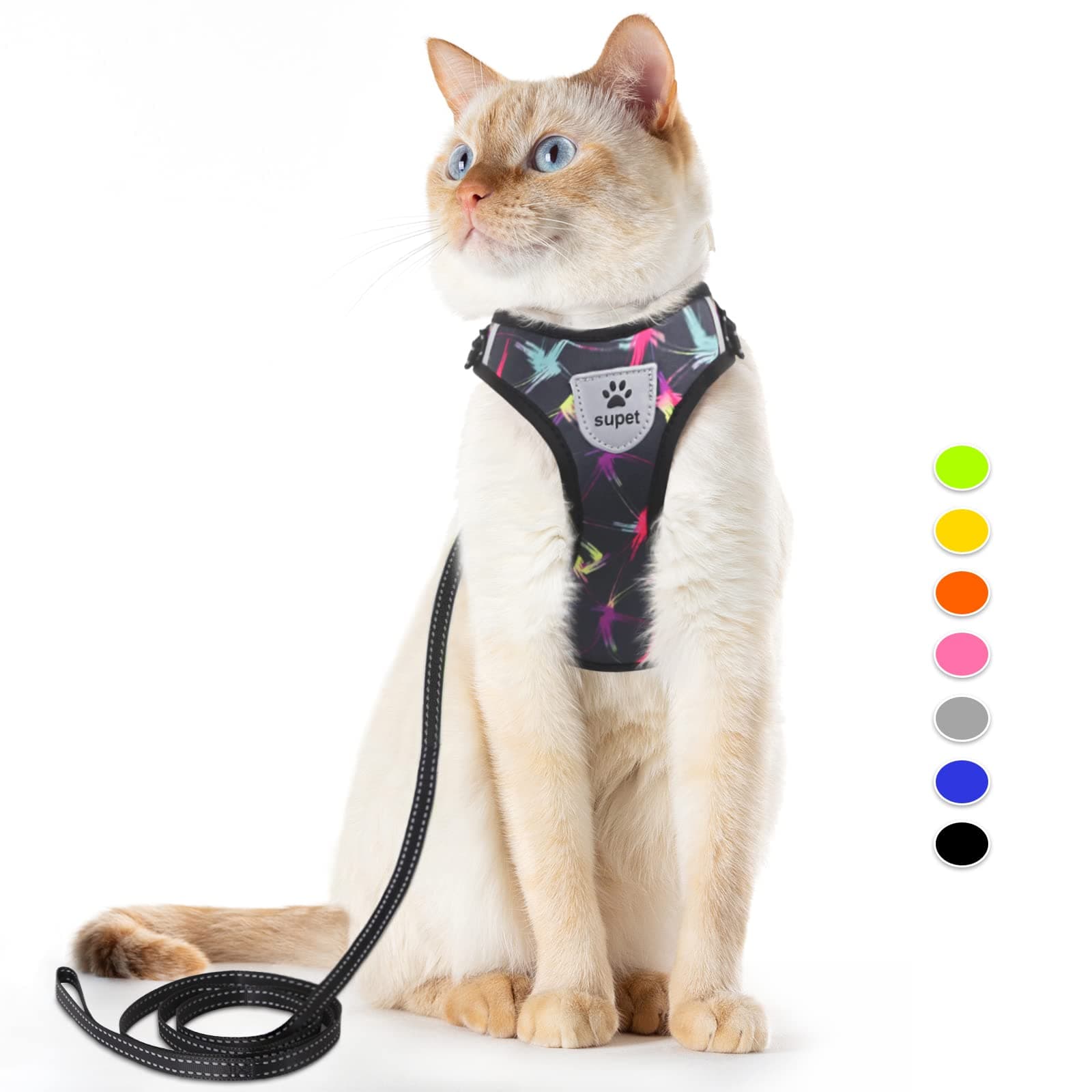 Supet Cat Harness and Leash Set Stylish Escape Proof Cat Vest Harness Adjustable Breathable Pet Harness with Reflective Trim Step-in Cat Leash and Harness for Cats Puppies Black