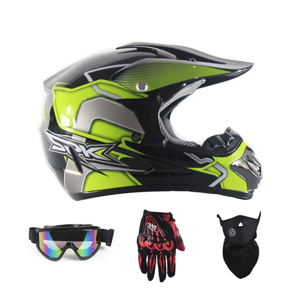 SanQing Motorcycle helmet,Motocross racing helmet Bike Helmet four seasons universal (Gloves, Goggles, Mask, 4 Piece Set)