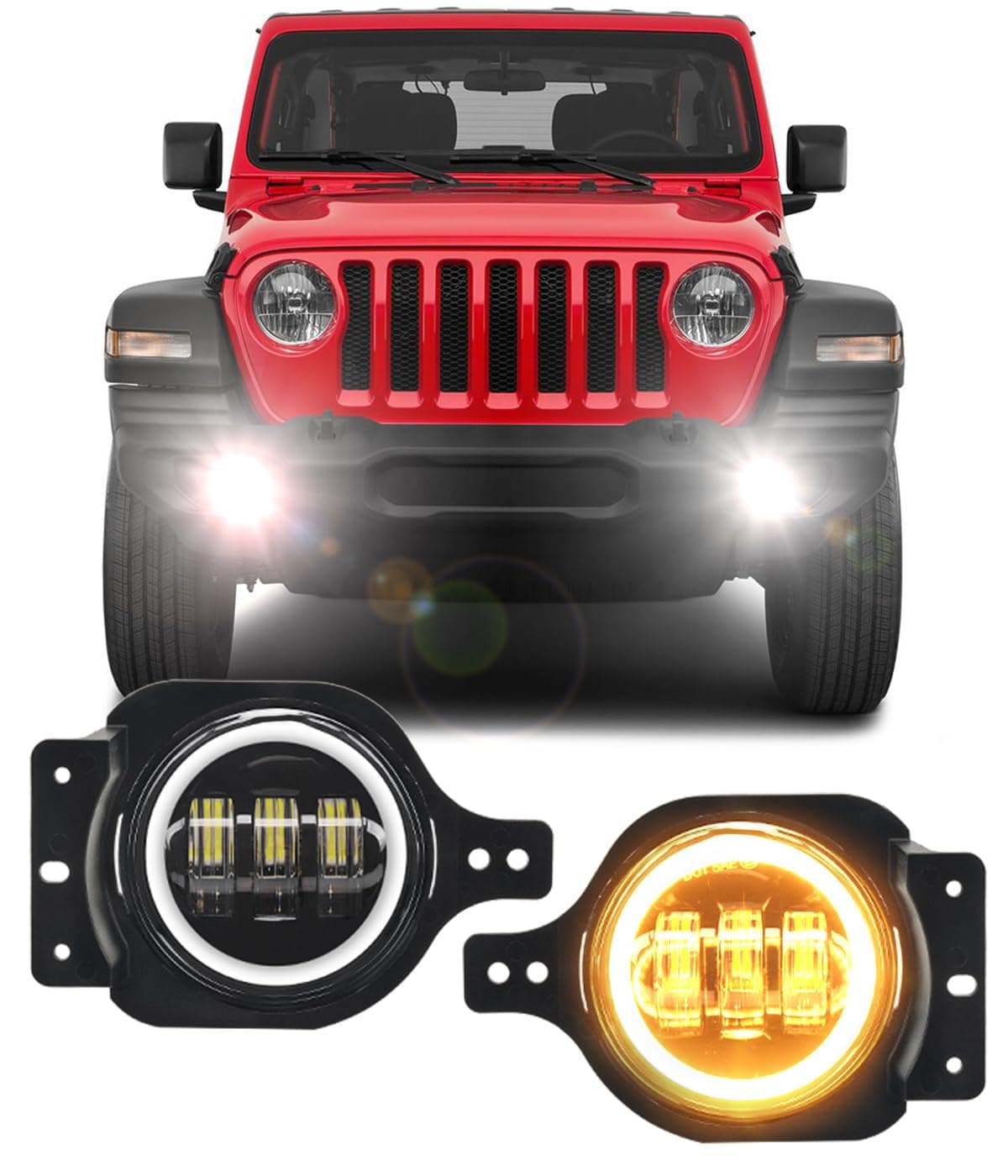 LusgwufadUpgraded 4 Inch LED Fog Lights for Jeep Wrangler JL JLU 2018-2022, DOT Compliant, 4 Inch Round Fog Lamps with DRL and Turn Signal (Black, JL Fog Light) (4WDFL-JL01)