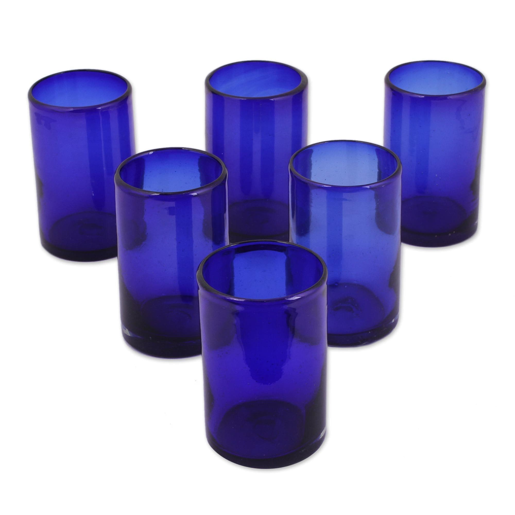 NOVICA Artisan Crafted Cobalt Blue Hand Blown Recycled Glass Cocktail Glasses, 14 Oz, 'Solid Blue' (Set Of 6)