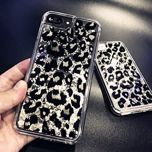iPhone 7 Plus Case, iPhone 8 Plus Case, Leopard Glitter Bling Liquid Case for Girls Women,Flowing Liquid Floating Soft TPU Bumper Hard Clear Case Phone Cover for iPhone 7 Plus iPhone 8 Plus