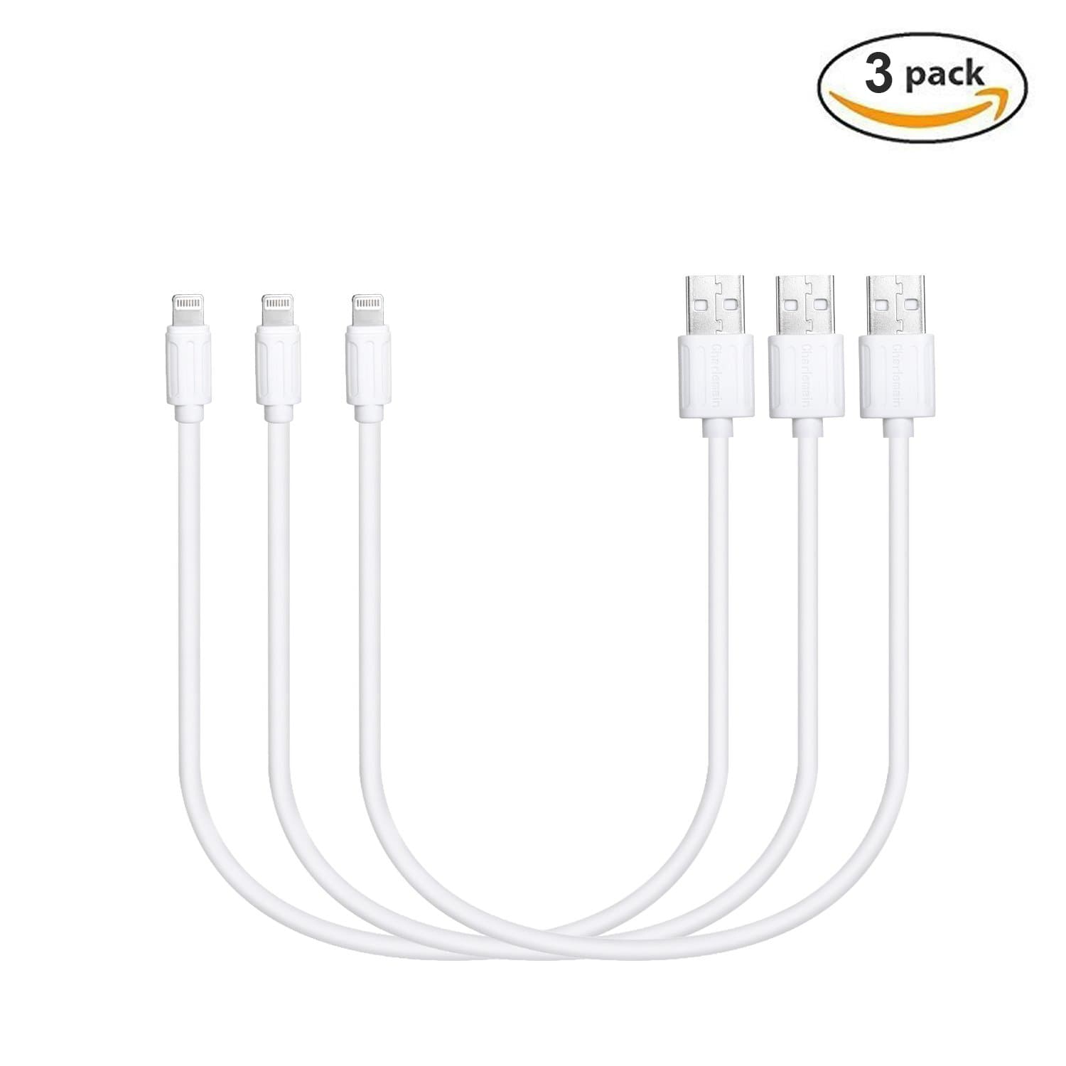 Short Lightning Cable 1ft Lightning to USB Charging Data Sync Cord for iPhone X/8/8 Plus/7/6/6 Plus/6S/6S Plus, iPhone 5 5S 5C, iPad Mini, iPad Air, iPod Touch, iPod (White) -3 Pack