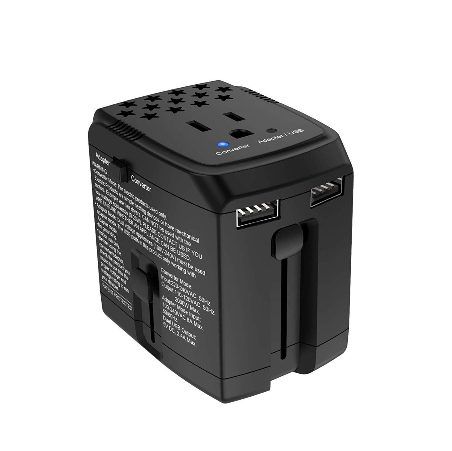 2000Watts Power Converter Adapter Combo Step Down Voltage 220V to 110V for Hair Dryer Laptop Cell Phone MacBook - Power Plug Adapter with 2 USB Ports US to Europe, UK, Italy, Asia Over 150 Countries