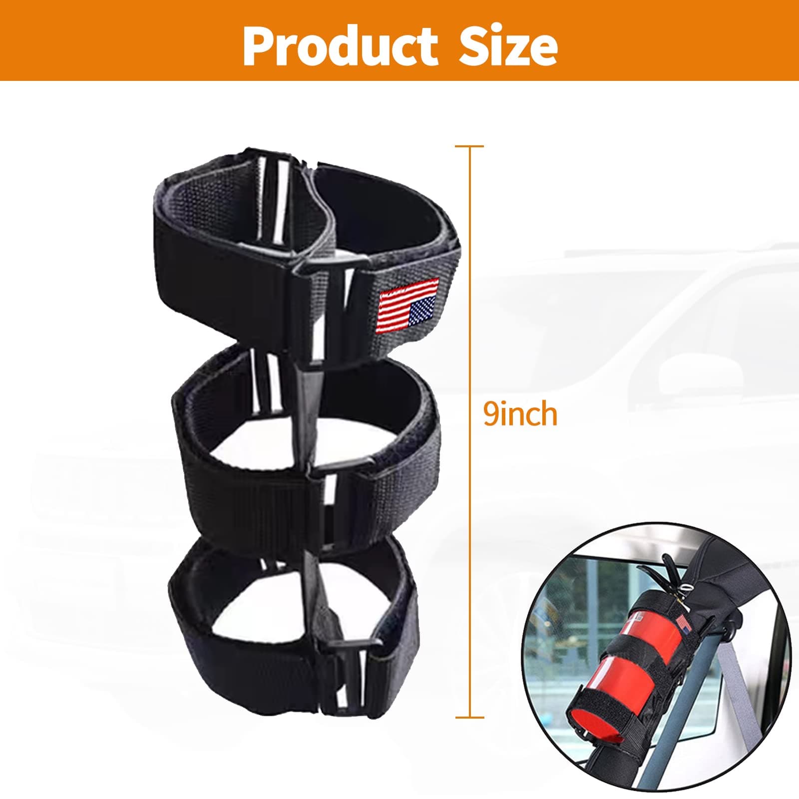 Pack-1 Fire Extinguisher Mount, Roll Bar Fire Extinguisher Holder Strap, Adjustable Fire Extinguisher Fixed Belt for Fire Extinguishers under 3.3 LB (American Flag Black)