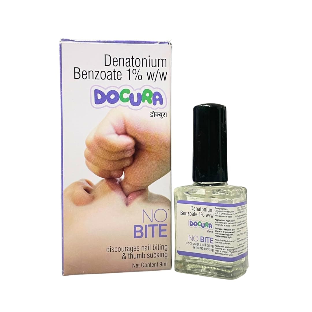 Docura No Bite | Thumb Sucking | Baby Nail Biting Nail Polish | Curated by Paediatricians | Discourages Thumb Sucking and Nail Biting | Bitter Taste | 9 ml (Pack of 1)