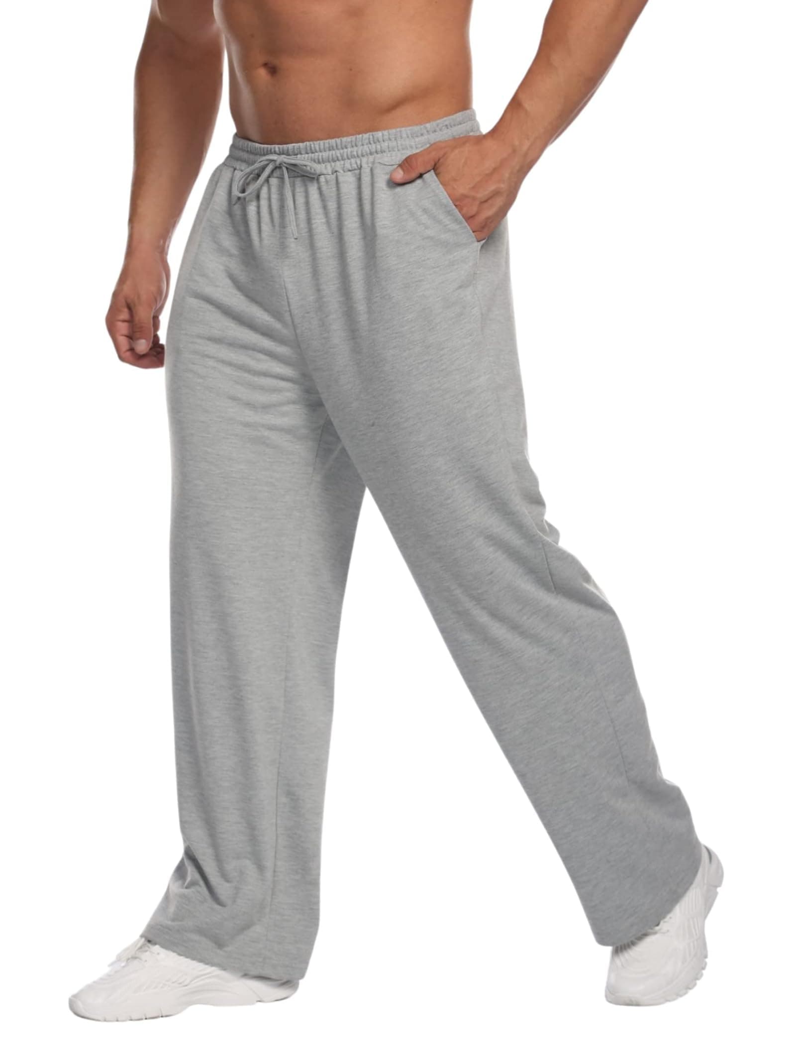 Mens Sweatpants Open Bottom Sweat Pants for Man Loose Fit Sweatpants with Pockets Straight Leg Jogger Sweatpants