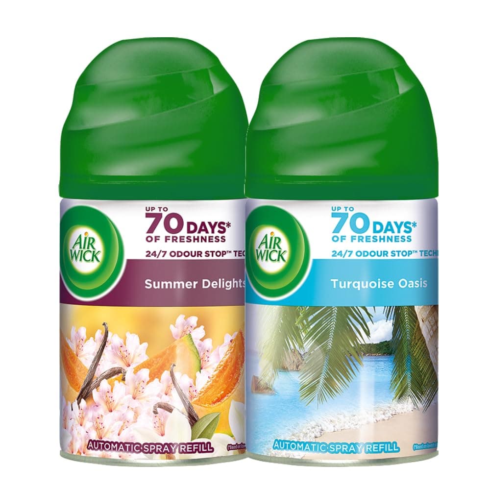 250 ml (Pack of 2) - Vanilla & Muskmelon (Summer Delights) & Seawood and Driftwood (Turquoise Oasis), Freshmatic Automatic Air Freshener Refill | Automatic Room Freshener and Room Spray