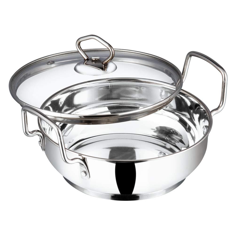 Stainless Steel Kadhai with Glass Lid - 125 oz, 10.14 inches| Extra Thick, SAS Heavy Bottom | Kadai for Cooking | Induction and Gas Base | 2 Year Warranty - Silver