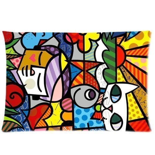 hgdsafiga Customize Funny Throw Pillows Cover Cases Romero Britto Graffiti Art Pattern 06 Cushion Pillowcases Design Standard Size 18X18 Two Sides for Kids Men Women Adults Custom Mom Dad Child Gift