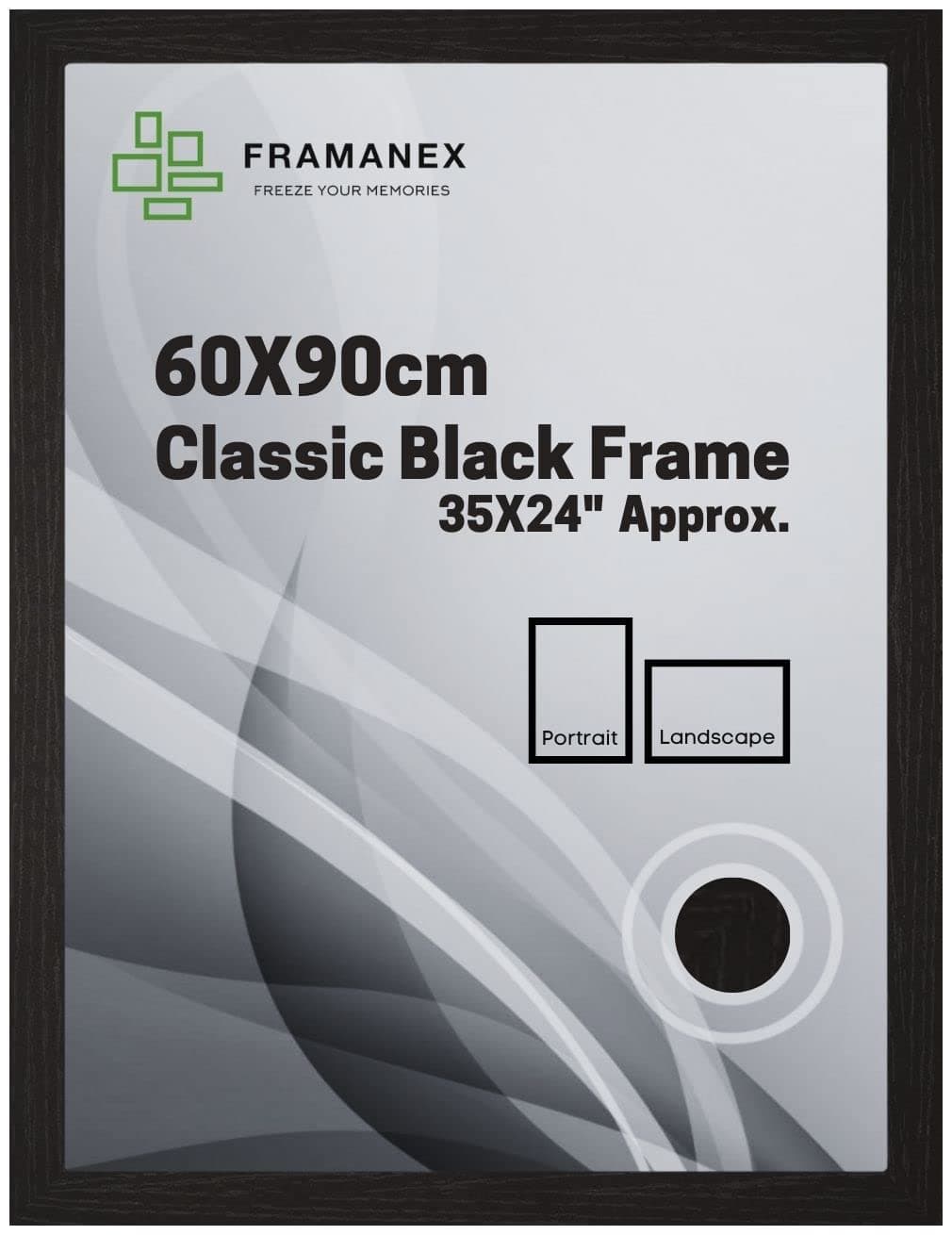 FRAMANEX Classic Picture Poster Frame, 60 X 90cm Black Frame, Wood Finish, Portrait, Landscape Display Rectangle 35 X 24 inches Frame (Black Poster Frame)