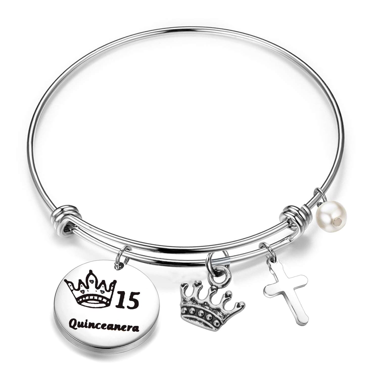 FEELMEM Quinceanera Gift 15th Birthday Bracelet Sweet 15th Quinceanera Bangle Quince Jewelry Happy 15th Birthday Gift