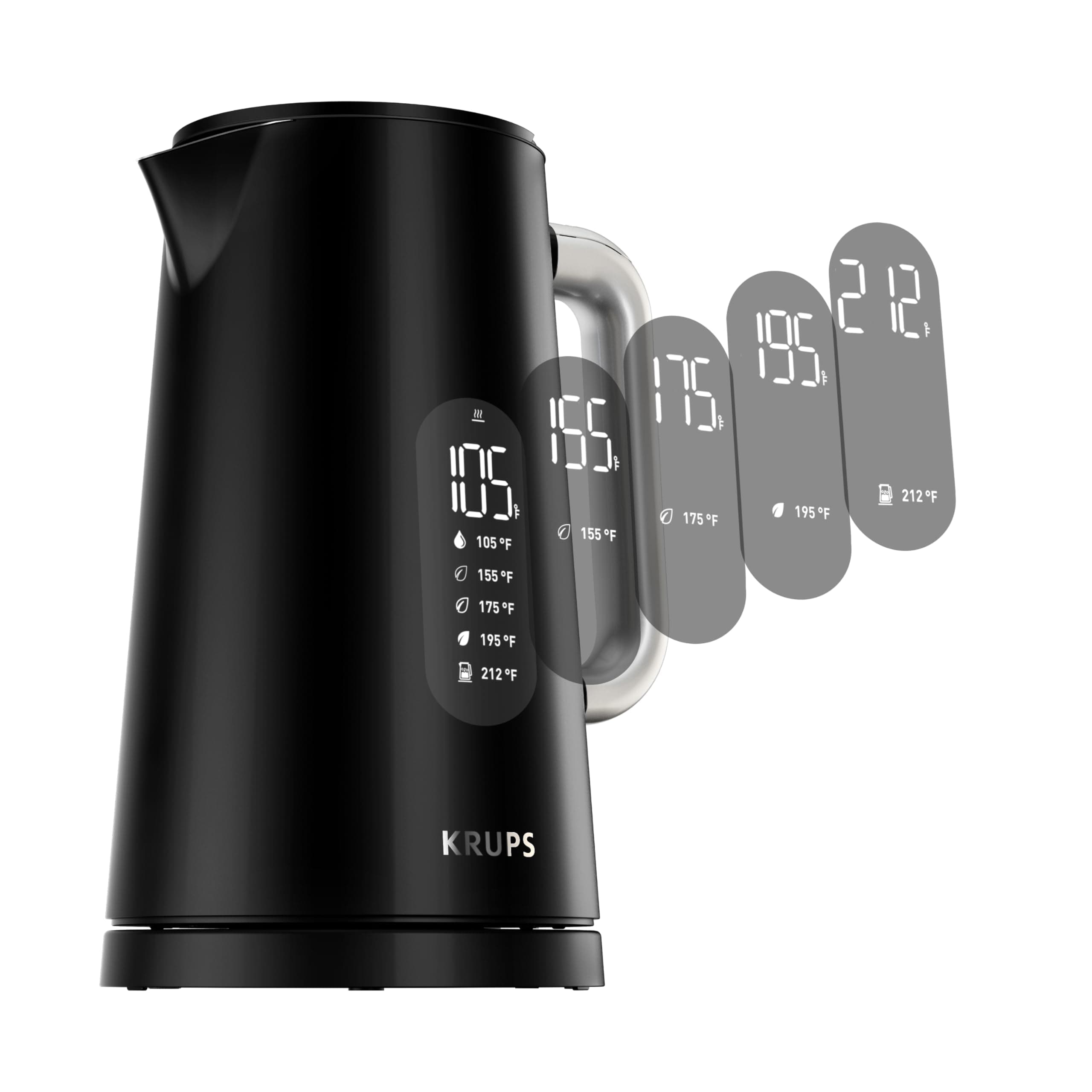 KRUPS BW801852 Smart Temp Digital Kettle Full Stainless Interior and Safety Off, 1.7-Liter, Black [並行輸入品]