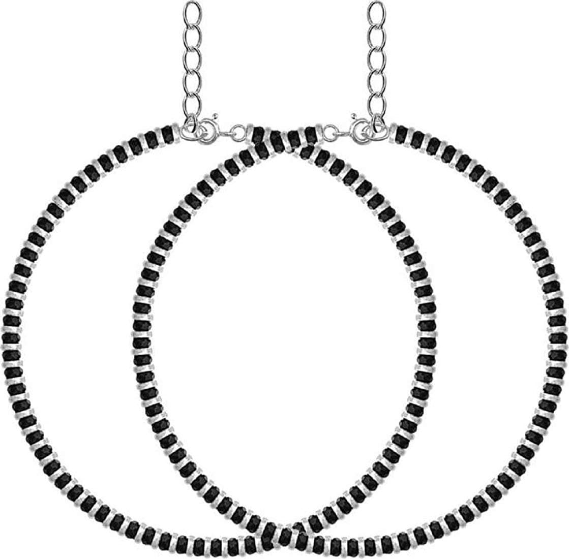 Pure 925 Sterling Silver Nazariya Payal Anklet for Women (Silver & Black)