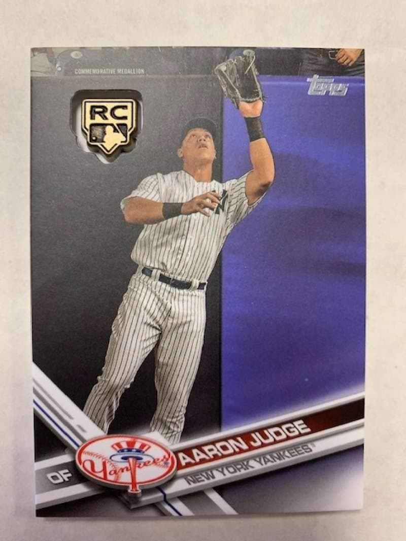 2020 Topps Series 1 Retrospective Rookie Card Logo Medallion Manufactured Relic #RCR-AJ Aaron Judge New York Yankees Official MLB Baseball Retail Blaster Exclusive Thick Trading Card