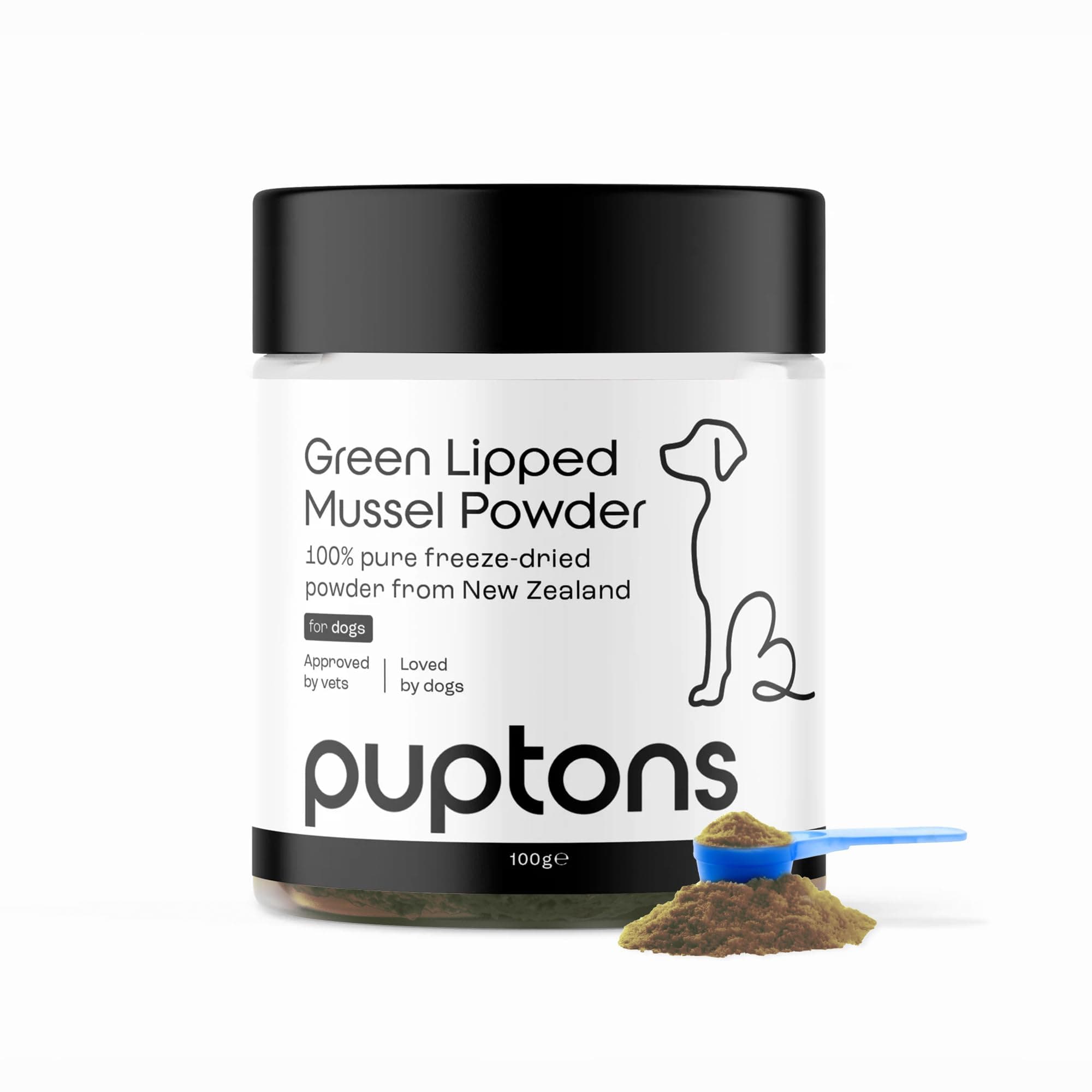 100% Pure Green Lipped Mussel Powder for Dogs 100g (166 servings) | Puptons