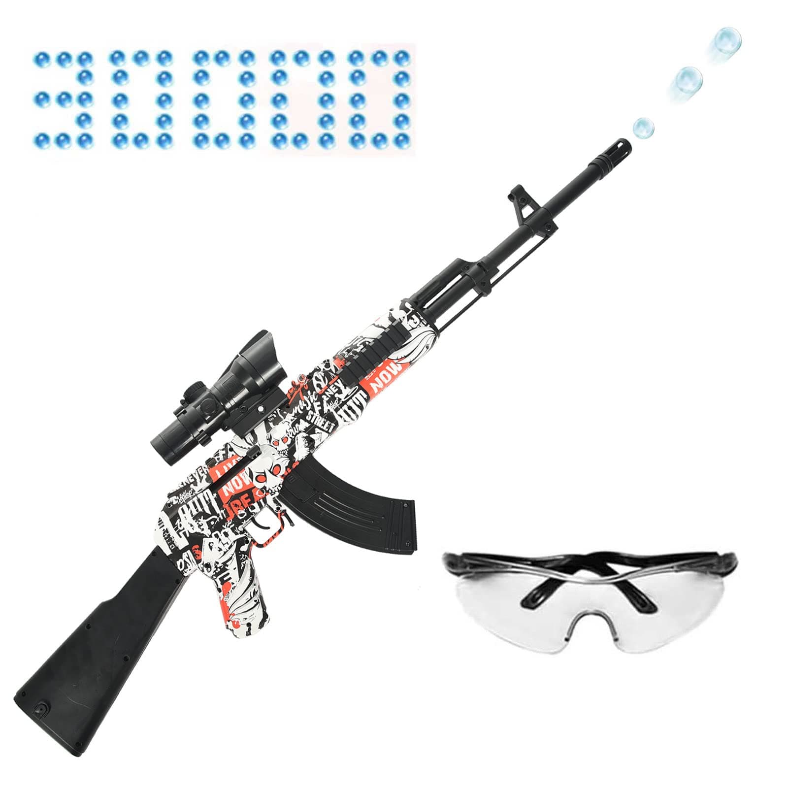 Electric Gel Ball Blaster Toy, Splatter Ball Blaster, AK47 Gel Water Ball Toy with 30000pcs Water Beads for Adults Kids Outdoor Party Activities (red)