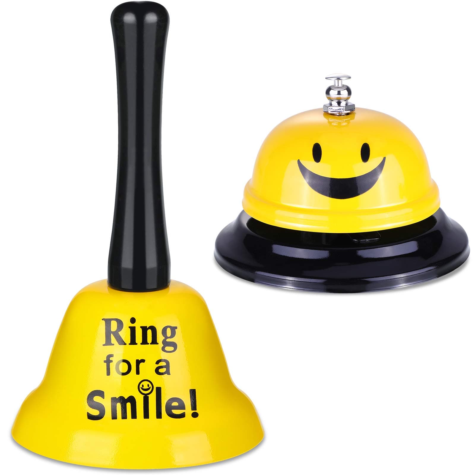 2 Pieces Ring Service Call Bell Smile Hand Ringing Bell for Hotel Counter Reception Restaurant Food Line, Wedding Events,2 Styles (Yellow)
