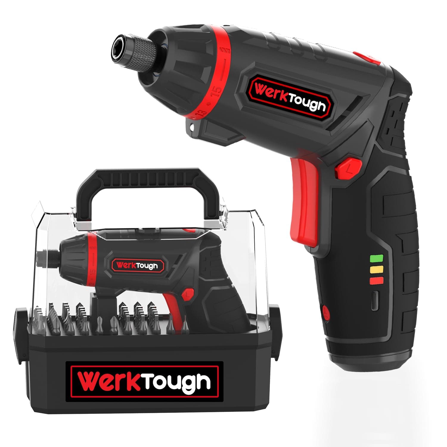 S025 4V Cordless Screwdriver,230RPM, 2.0A Battery Electric Screwdriver With LED Light, 54pcs CRV Bits in Deluxe Transparent Box