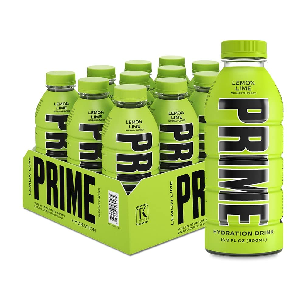 PRIME Hydration with BCAA Blend for Muscle Recovery Lemon Lime (12 Drinks, 16 Fl Oz. Each)