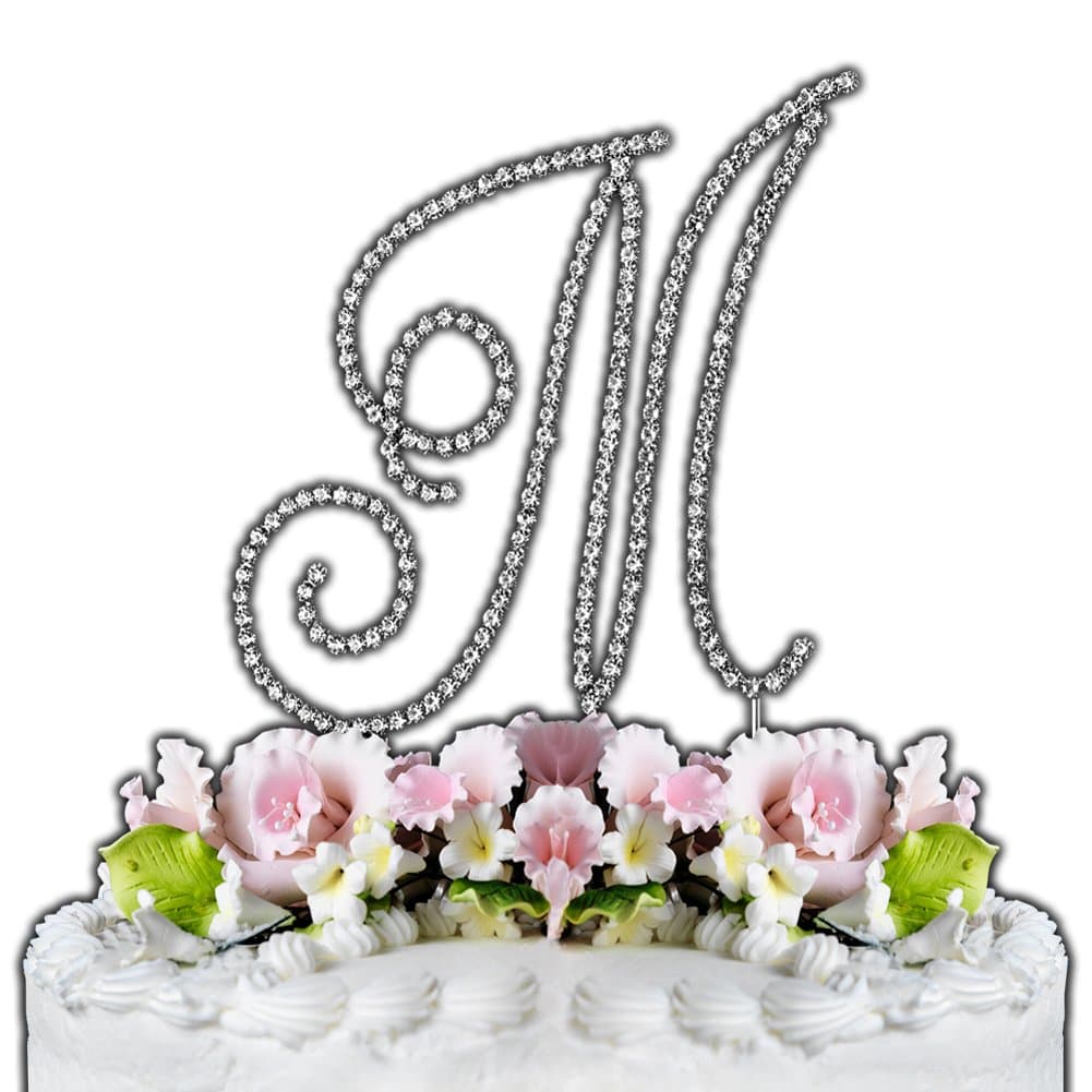 Letter M - Renaissance Font Crystal Monogram Wedding Cake Topper