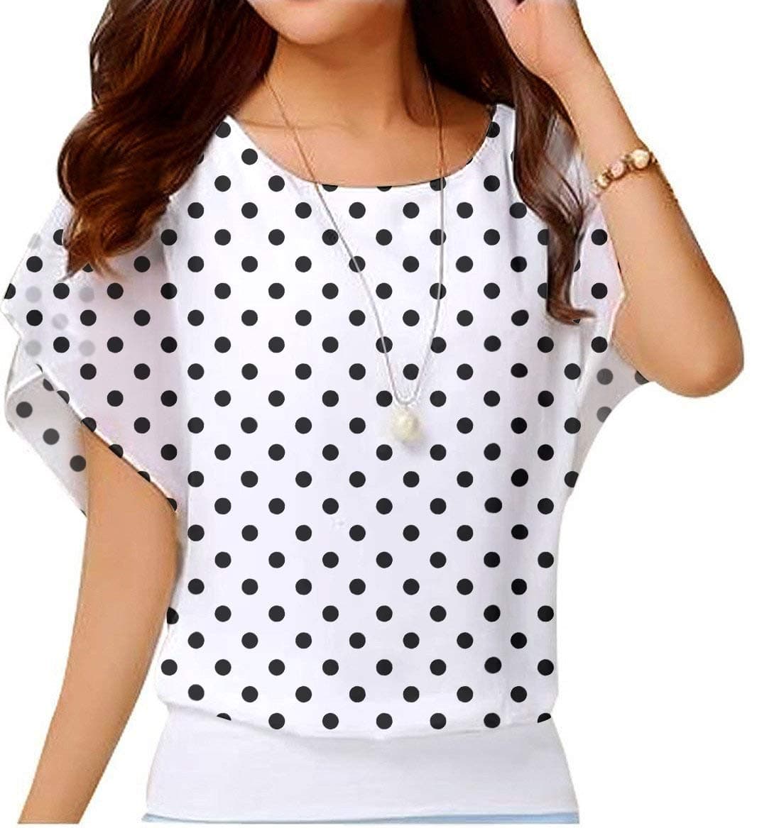Neineiwu Women's Loose Casual Short Sleeve Chiffon Top T-Shirt Blouse