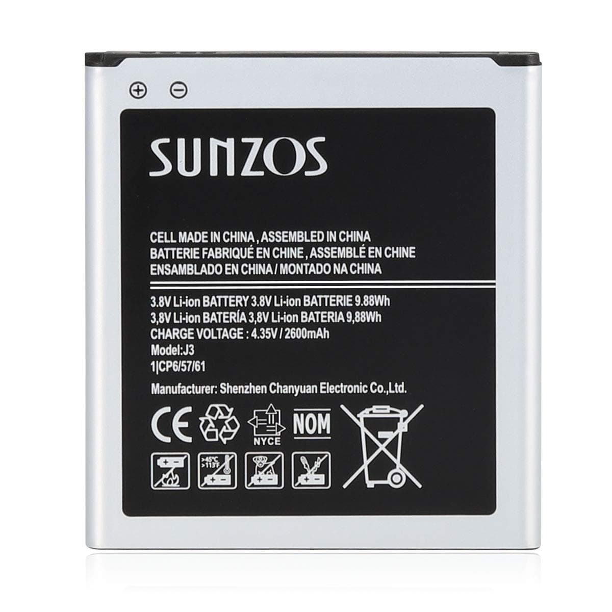 SUNZOS Battery for Samsung Galaxy J3 2016 (SM-J320F), J5 2015 (SM-J500FN), Galaxy Grand Prime Complies with the original type EB-BG530BBE/BG531 Battery 2600 mAh
