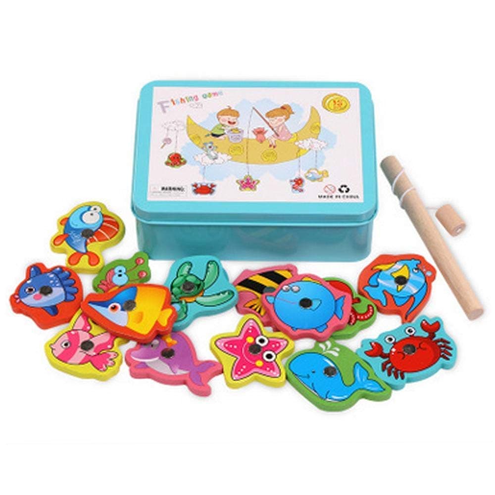 Magnetic Fishing Game Toys Set,Wooden Toys Magnetic Educational Fishing Game