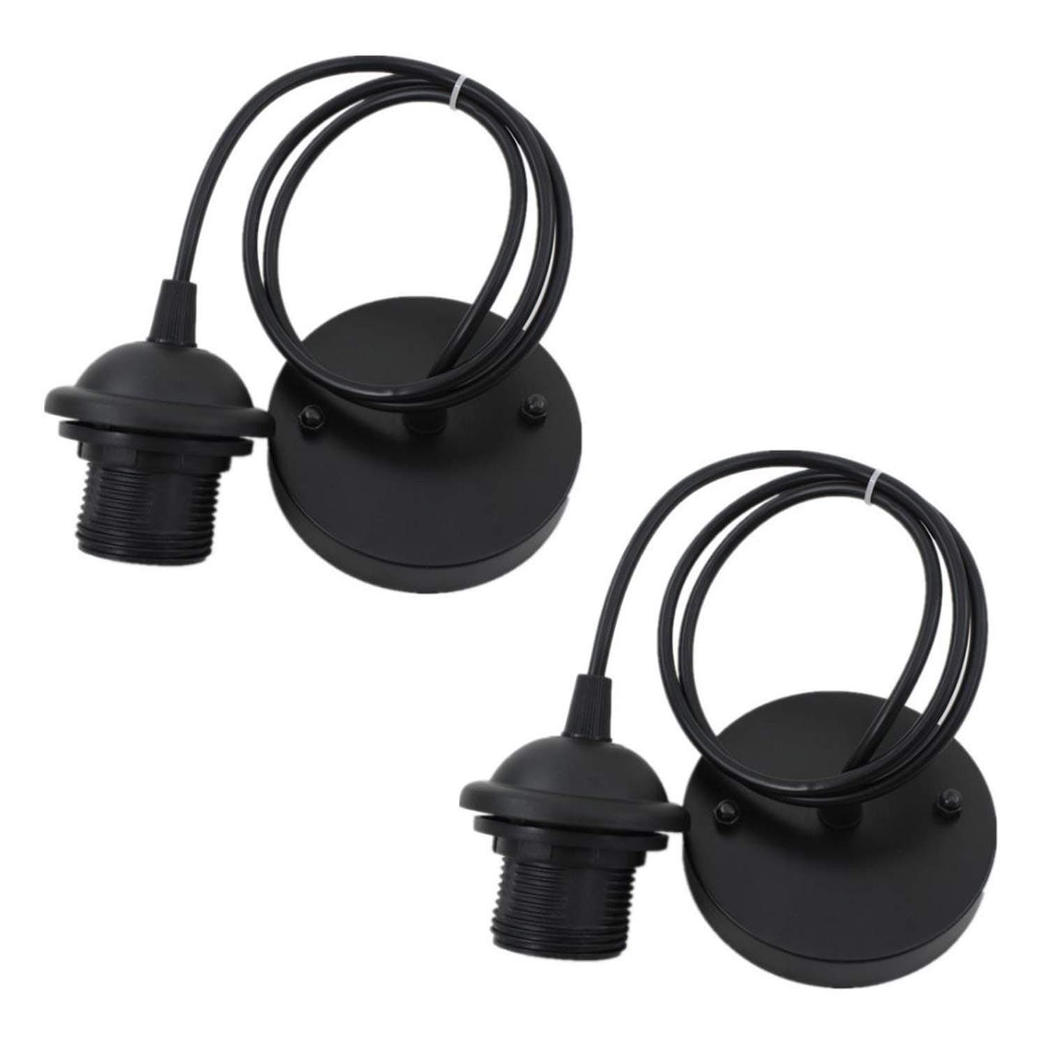 Pendant Light Fitting,Ceiling Rose Pendant with Lamp Holder Fitting Accessories Kit Set for E27 Screw-Type Bulb Light Black (Pack of 2)