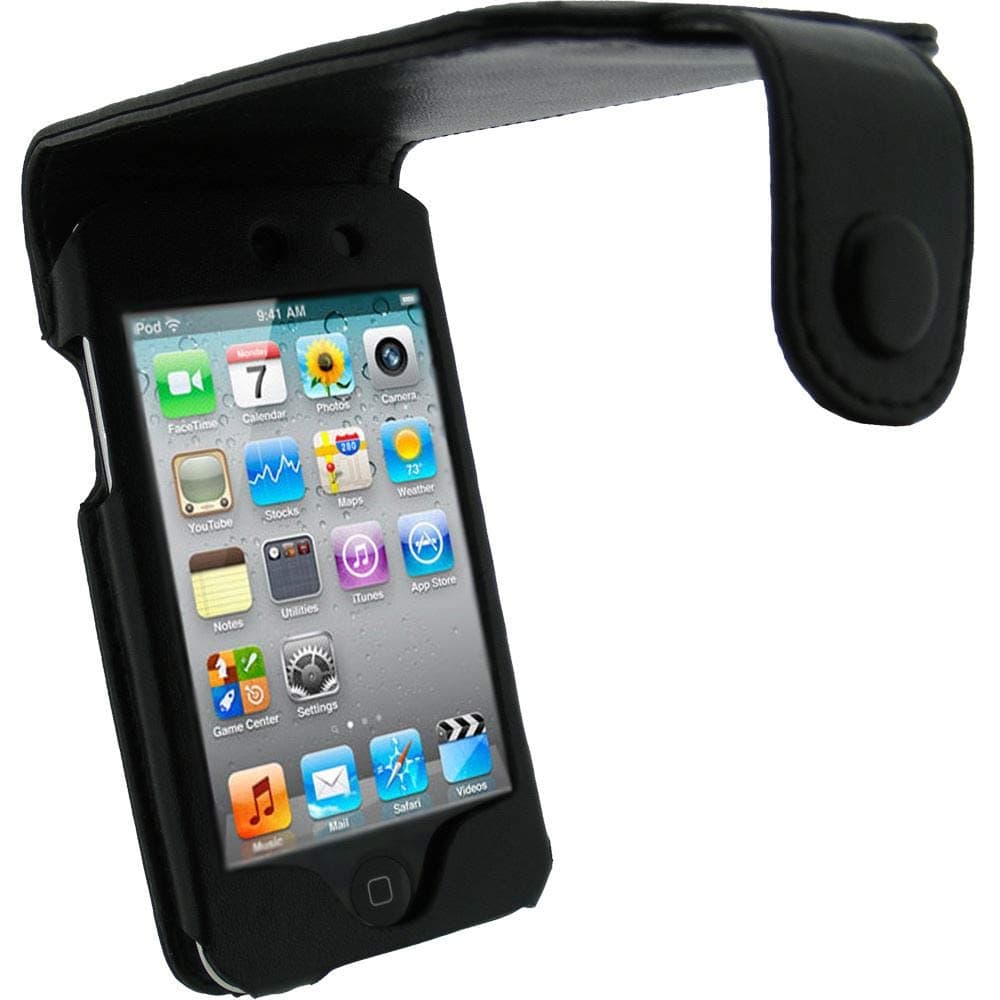 Black Leather Case Cover for Apple iPod Touch 4th Generation 8gb, 32gb & 64gb + Belt Clip & Screen protector