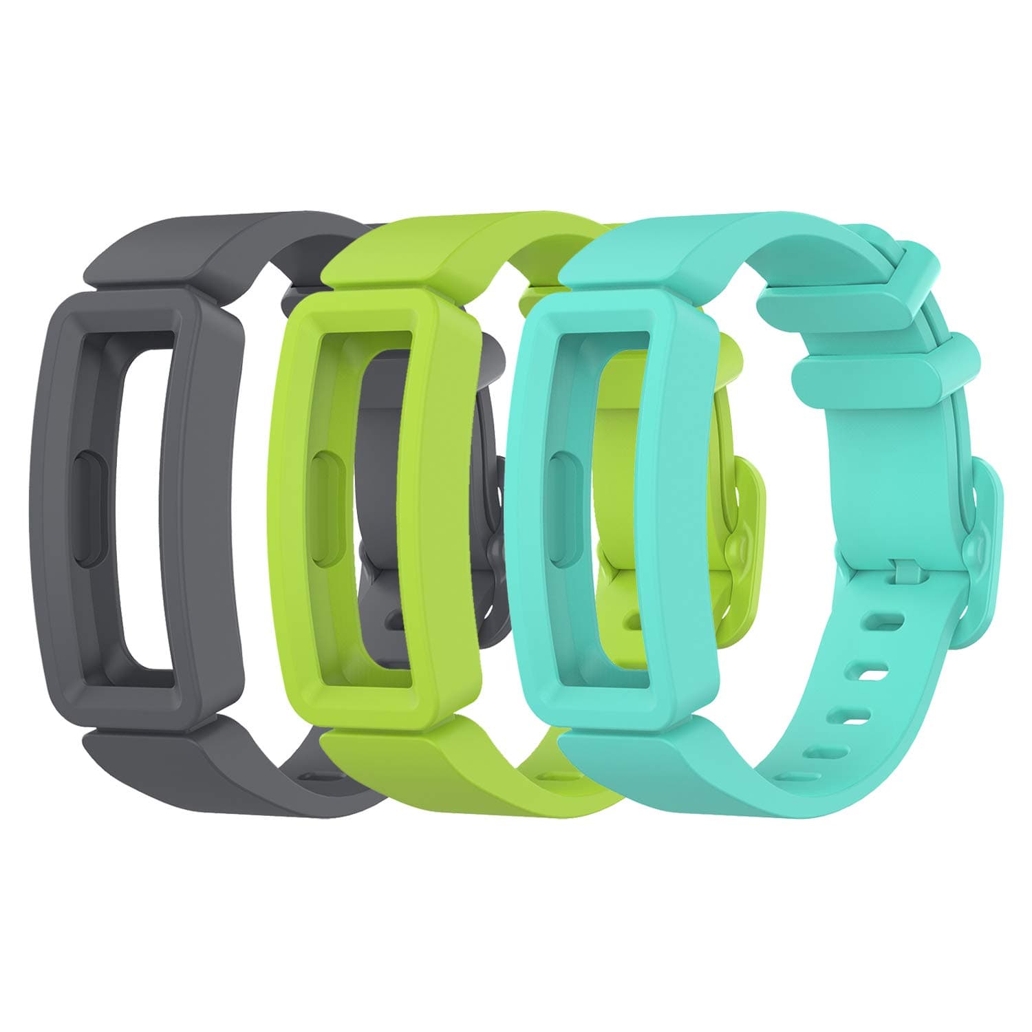 EEweca 3-Pack Bands Compatible with Fitbit Ace 2 Replacement Strap for Kids (Gray, Green, Teal)