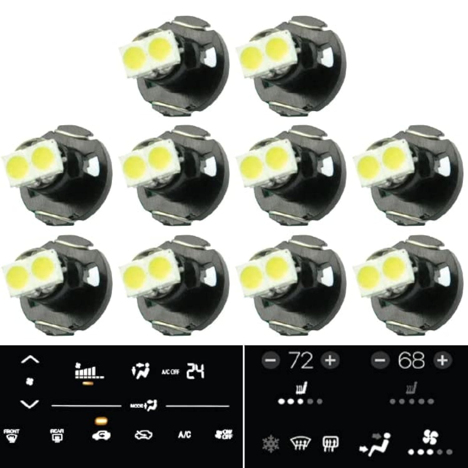 britelites 10x T4 / T4.2 Neo Wedge 2 SMD LED White Car Dashboard Instrument Cluster Panel, A/C Climate Control HVAC Switch Light Bulb