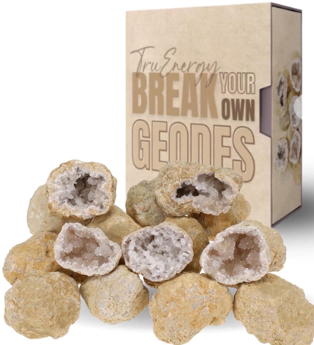TRUENERGY 10 Break Your Own Geodes Kit – 2.5 to 3.5 Inch Geodes Easy to Open with Magnifying Glass & Instructions – STEM Science Kit for Kids – Educational Fun Party Favors & Prizes - Large