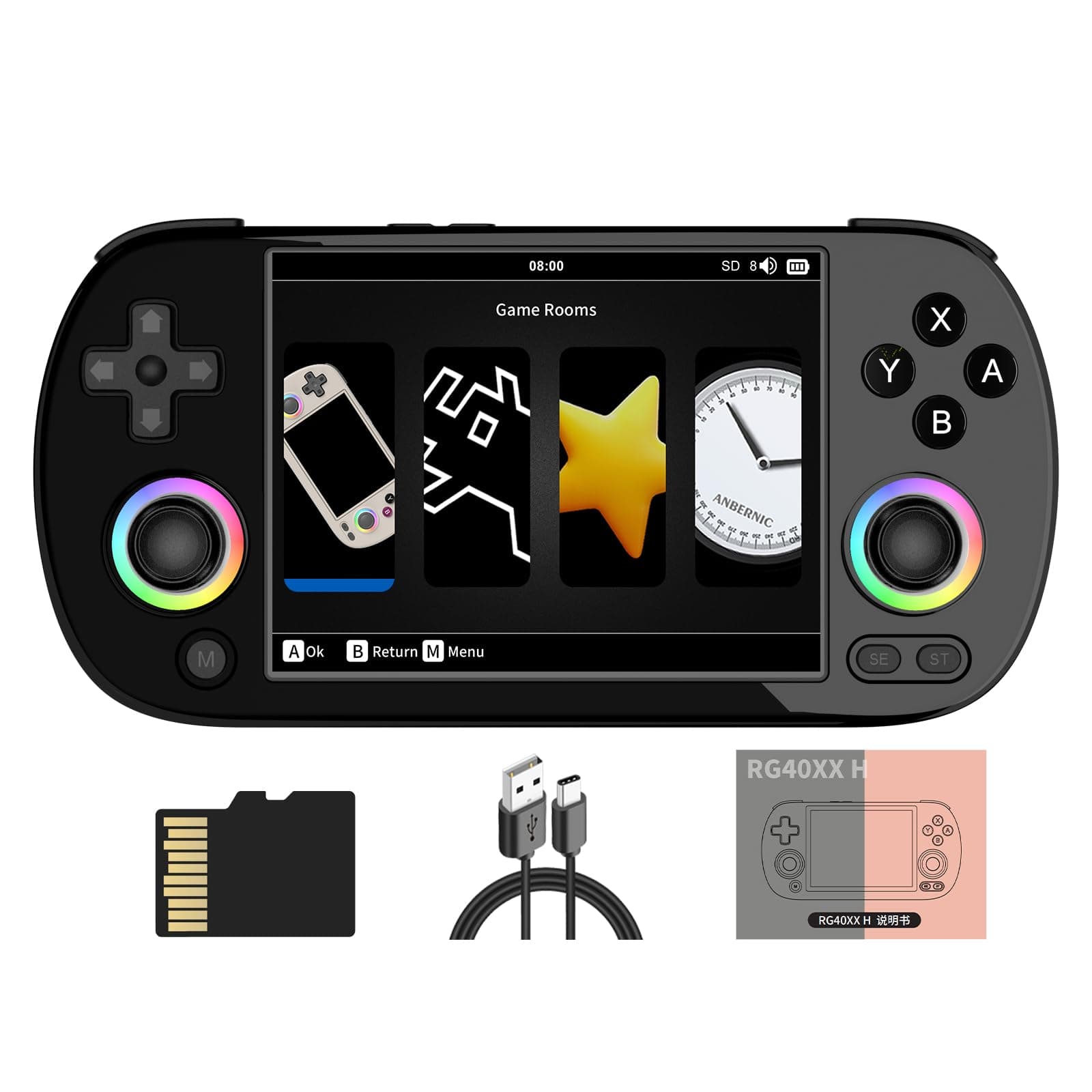 Doriteney RG40XX H Retro Handheld Game Console 4" IPS Screen Linux System Game Player (Black)