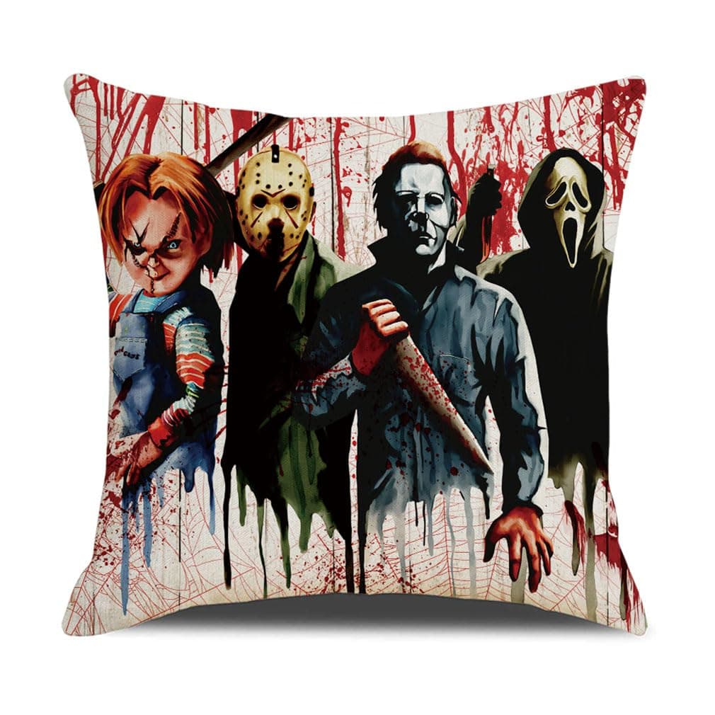 Halloween Horror Movie Characters Pillowcase 18'' x 18'' - Horror Party Pillow Decorative Case for Bedroom, Car, Sofa, Livingroom - Birthday Party Supplies