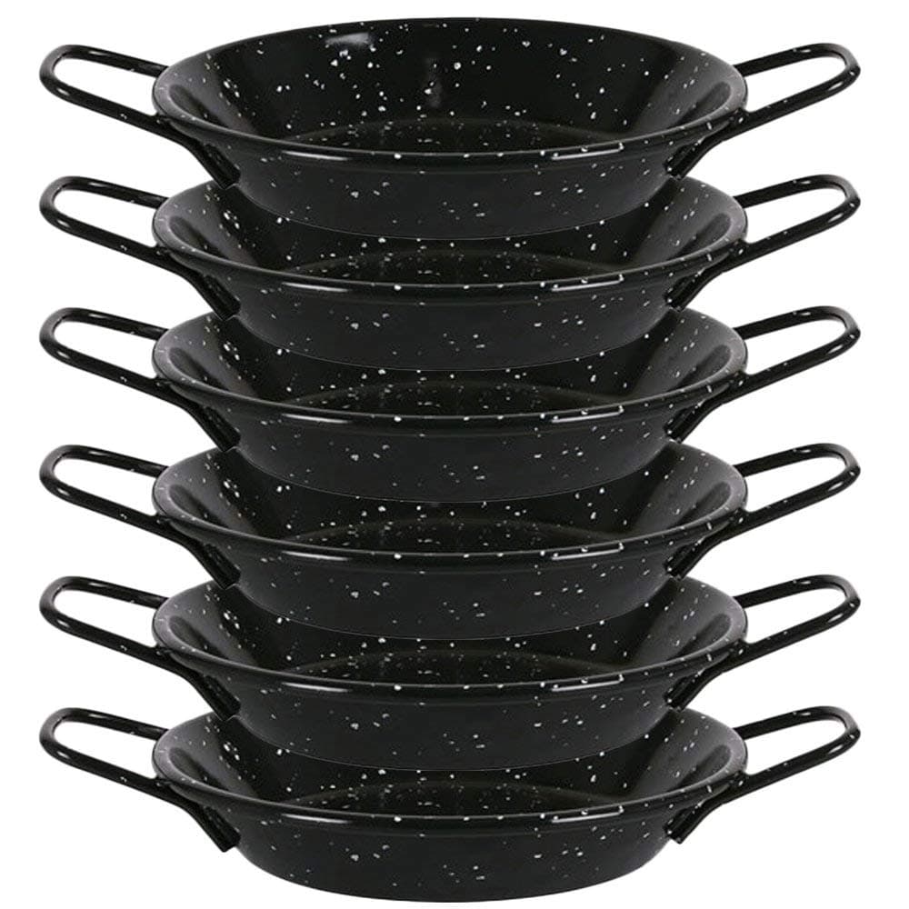 Menax - Paella Pan Mini - Enamelled Vitrified Steel Non Stick - Set 6 - Ø 16 cm - 1 Servings