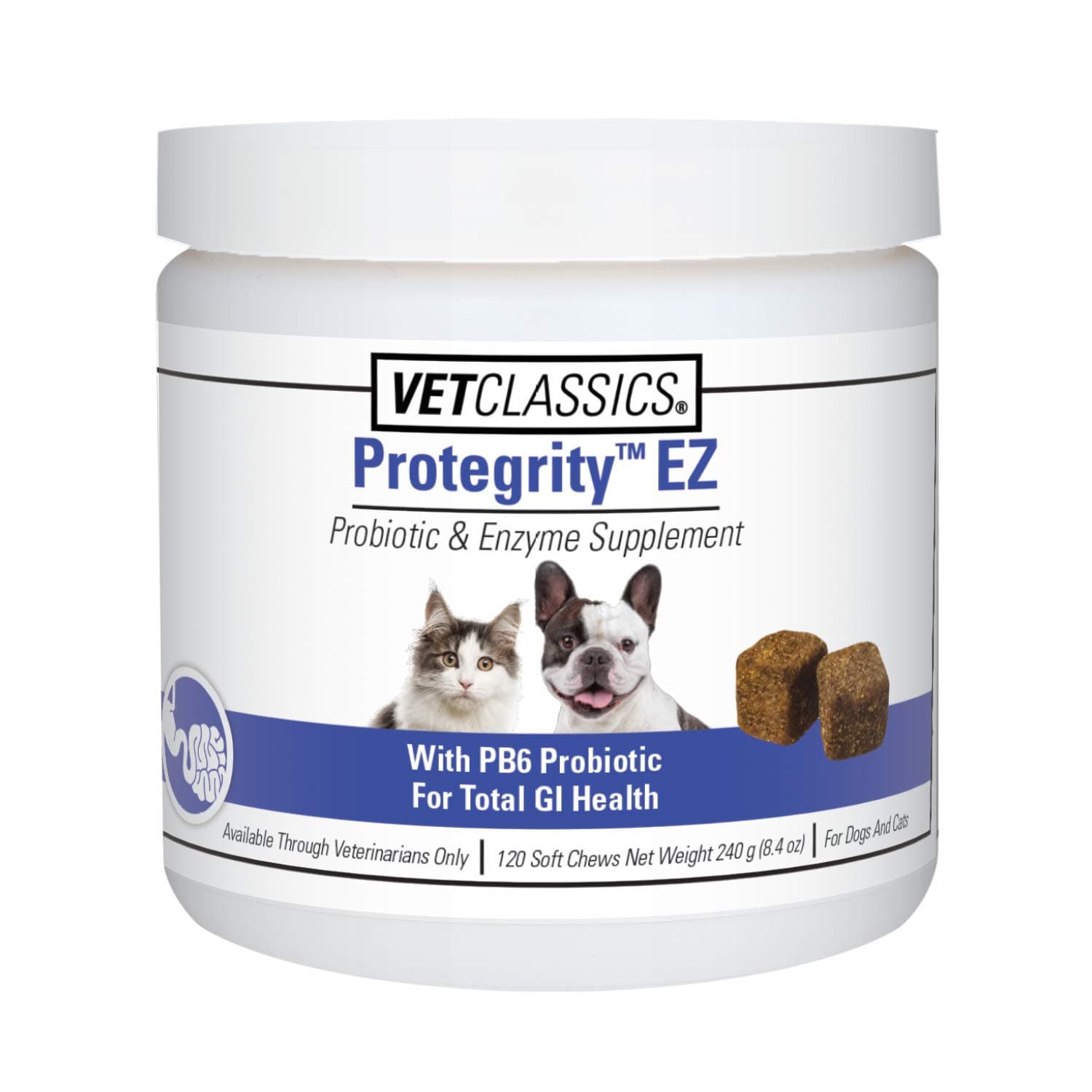 Protegrity EZ Probiotic Health Supplements for Dogs, Cats – Dog Digestive Support, Pet Gastrointestinal Health, Cat Stomach, Intestinal Balance – Pet Enzymes – 120 Soft Chews