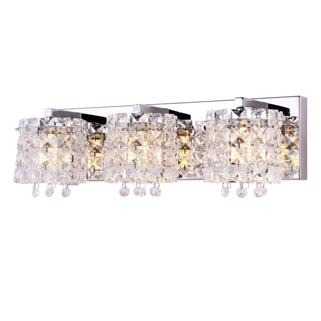 Vanity Light,Bathroom Light Fixtures,Wall Sconce with Crystal Drops,Polished Chrome Finish Bathroom Lighting, 3-Light Vanity Light Over Mirror