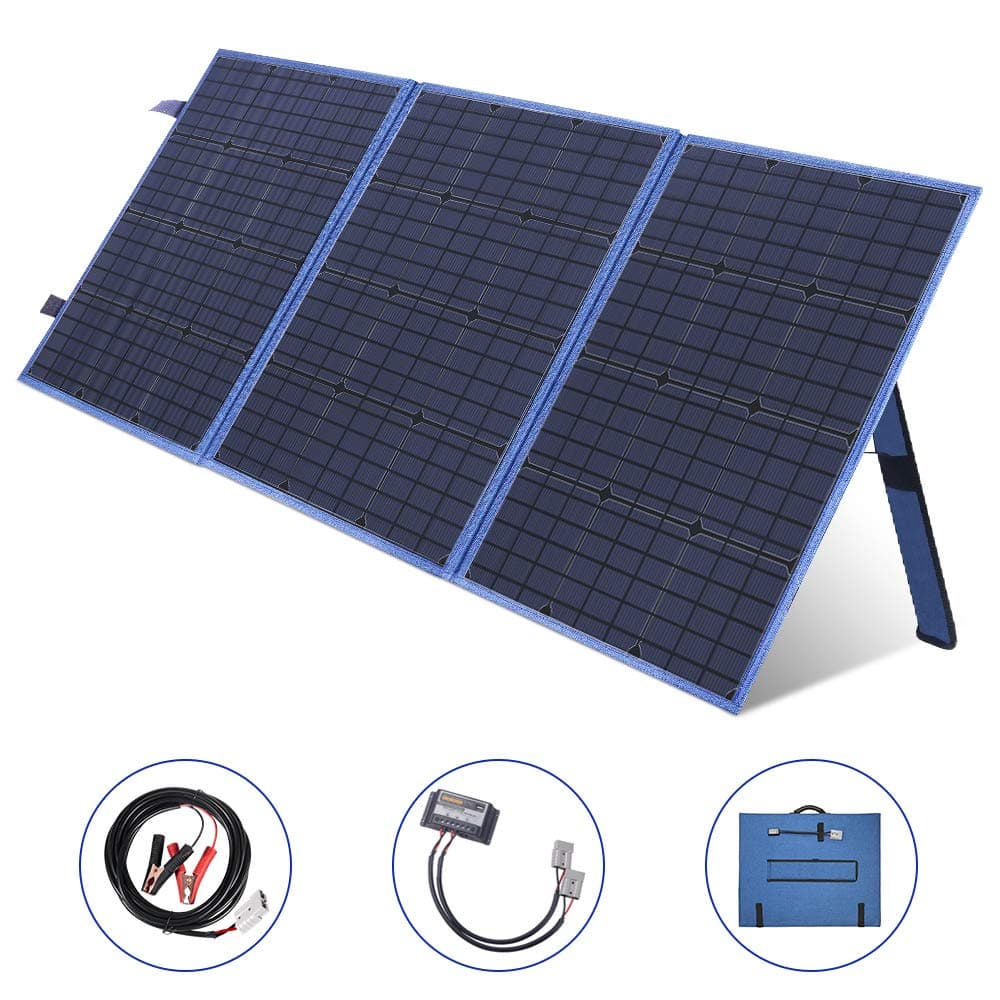 SARONIC 150W 12V Portable Folding Solar Panel with a 10A Solar Charge Controller for Camper, Caravanning, Motorhome Rallies, Mobile Offices 12V System (Blue）