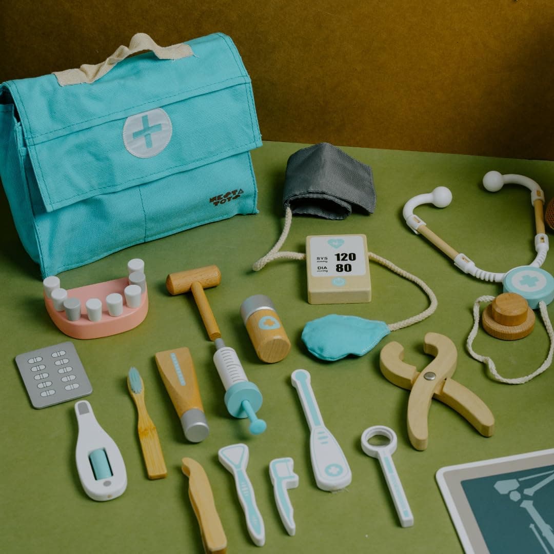 - Nesta Toys Wooden Doctor Set for Kids (18 Pcs) | Pretend Play Dentist & Medical Kit | Builds Empathy, Fine Motor Skills & Role Play | Non-Toxic Montessori Toy | Gift for Boys & Girls Age 3–8 Years