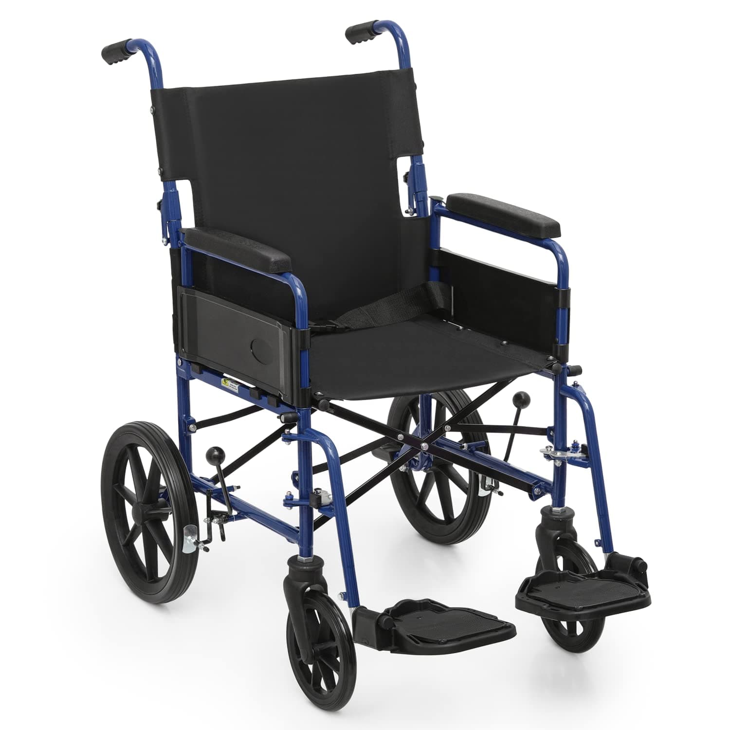 MoNiBloom Lightweight Wheelchair for Adults with Dual Cross Brace, PU Wheels and Paded Armrest User-Friendly Folding Self Propelled 18 inch Wide Seat Wheel Chair, 300 lbs Weight Capacity, Blue